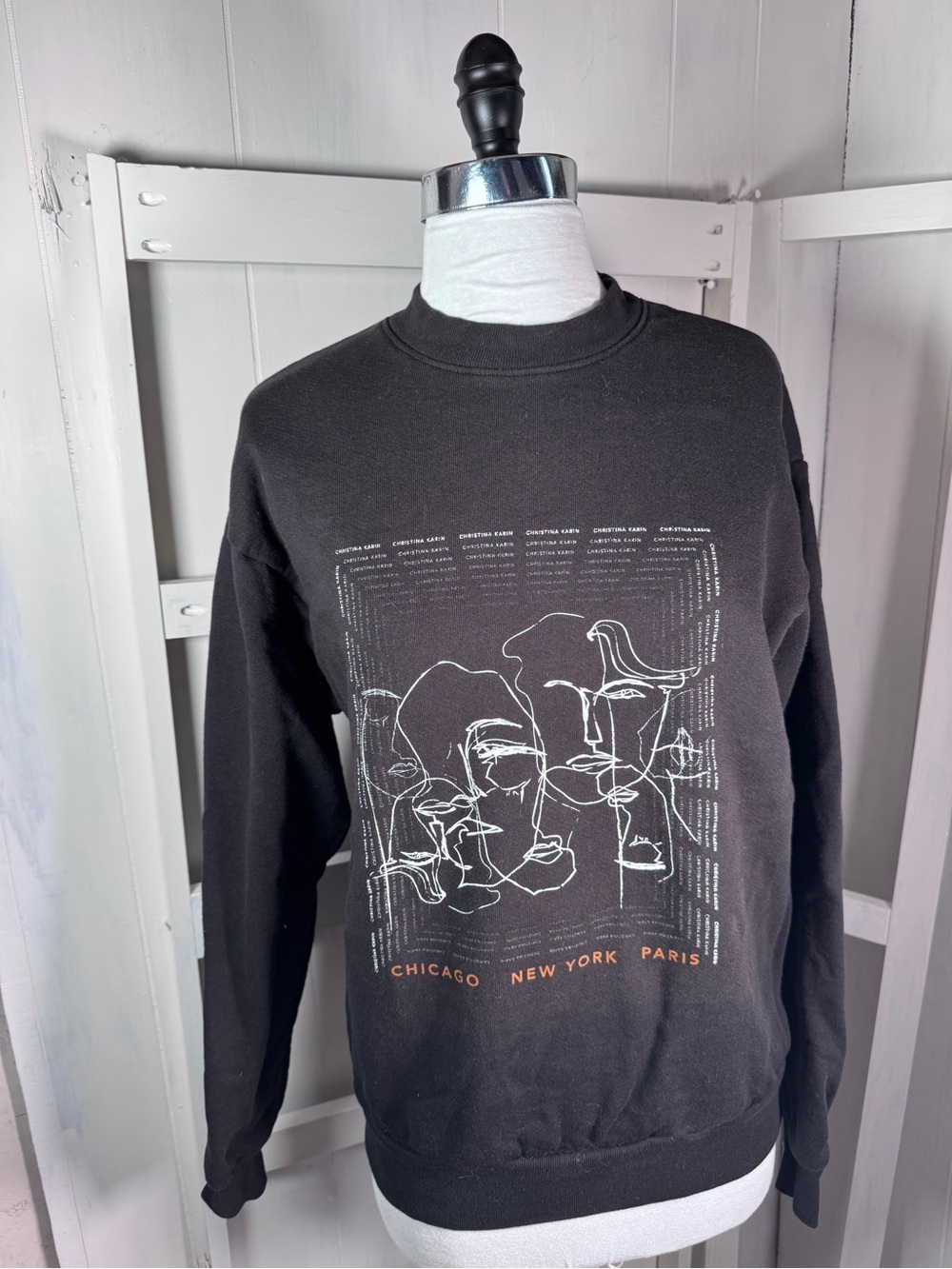 Christina Karin Abstract Faces Graphic Black  White & Orange Women’s XS MINT